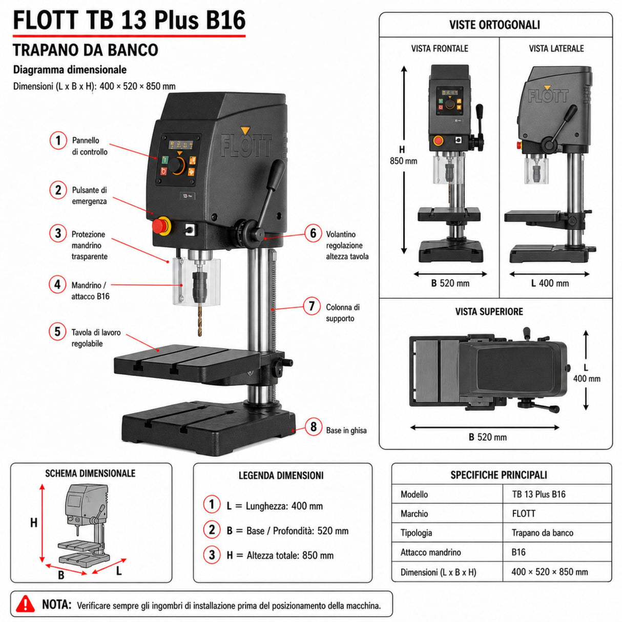 Flott TB 13 Plus B16 – Trapano da banco professionale
