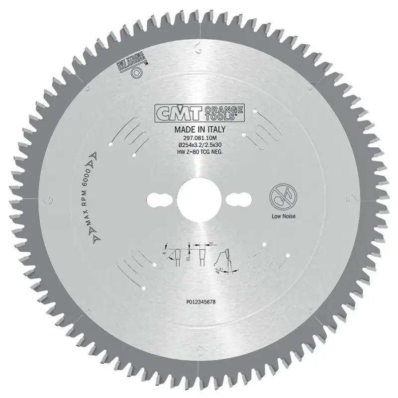 CMT saw blade for laminate panels, non-ferrous metals, plastics