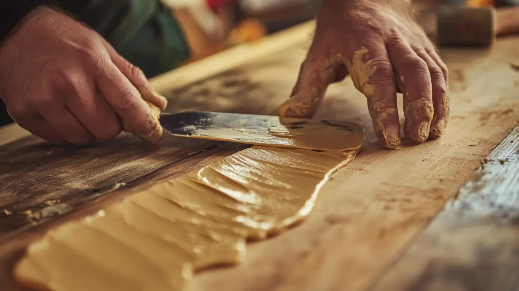 Applying wood filler with a spatula