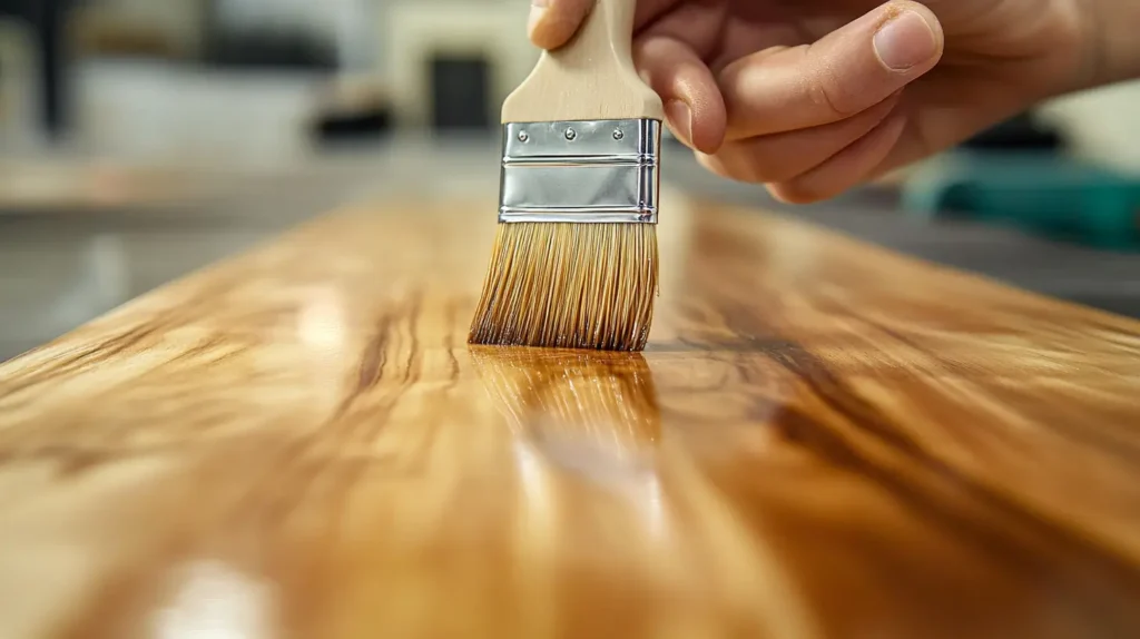 Varnishing varnished wood with thin, even layers