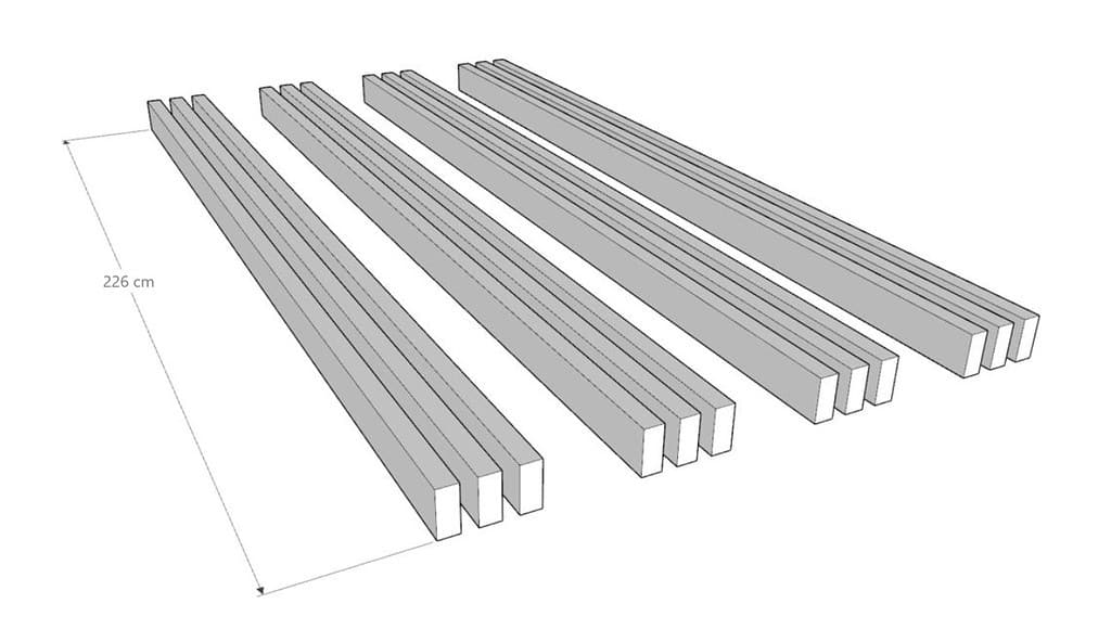 (12) pieces of wood 50mm x 100mm x 226cm