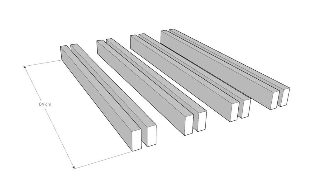 (8) pieces of wood 50mm x 100mm x 104cm